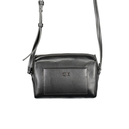 Calvin Klein Black Polyester Handbag with adjustable strap, external pocket, internal card pocket, zip closure, logo detail