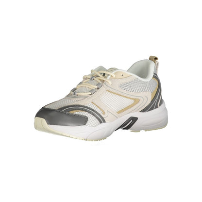 Calvin Klein Beige Polyester Sneaker with laces, contrast details, logo print. Sports footwear ideal for active wear.