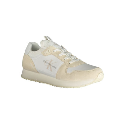 Calvin Klein White Polyester Sneaker with laces and contrast details, featuring the brand logo for sports footwear enthusiasts.