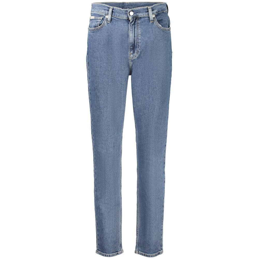 Calvin Klein Blue Cotton Women Jeans with sustainable design, five-pocket style, and iconic CK logo, made from recycled cotton blend.