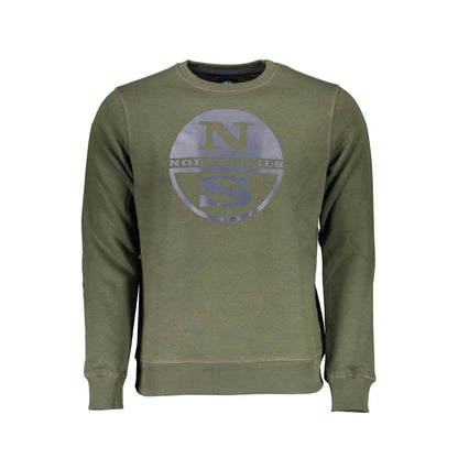 North Sails Green Cotton Men Sweater with logo print and long sleeves, ideal for casual style and comfort.