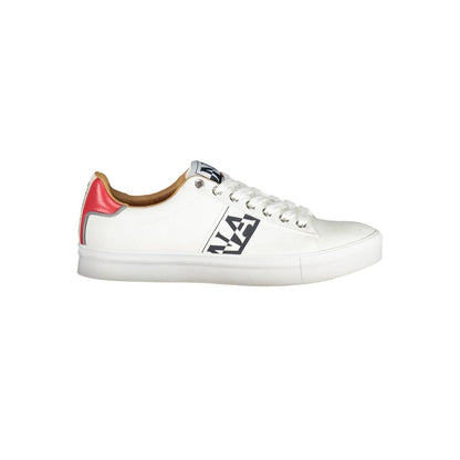 Napapijri White Polyester Men Sneaker with red accents and logo