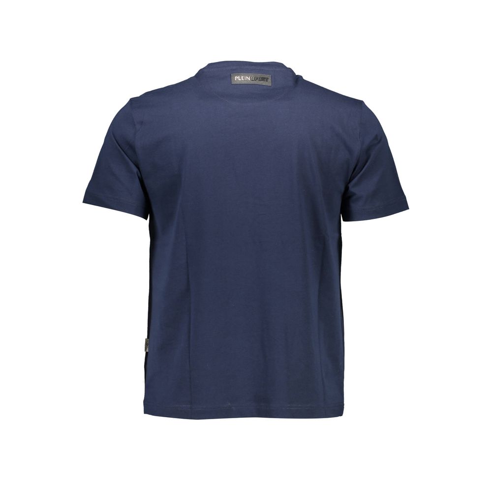 Plein Sport Blue Cotton Men T-Shirt showcasing back view with logo, perfect for stylish athletes seeking comfort and high-fashion sportswear.