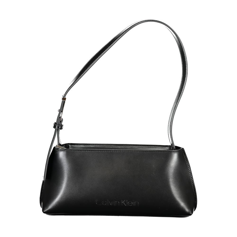 Calvin Klein Black Polyester Women Handbag with adjustable shoulder handle, sleek design, and secure zip closure for modern style.