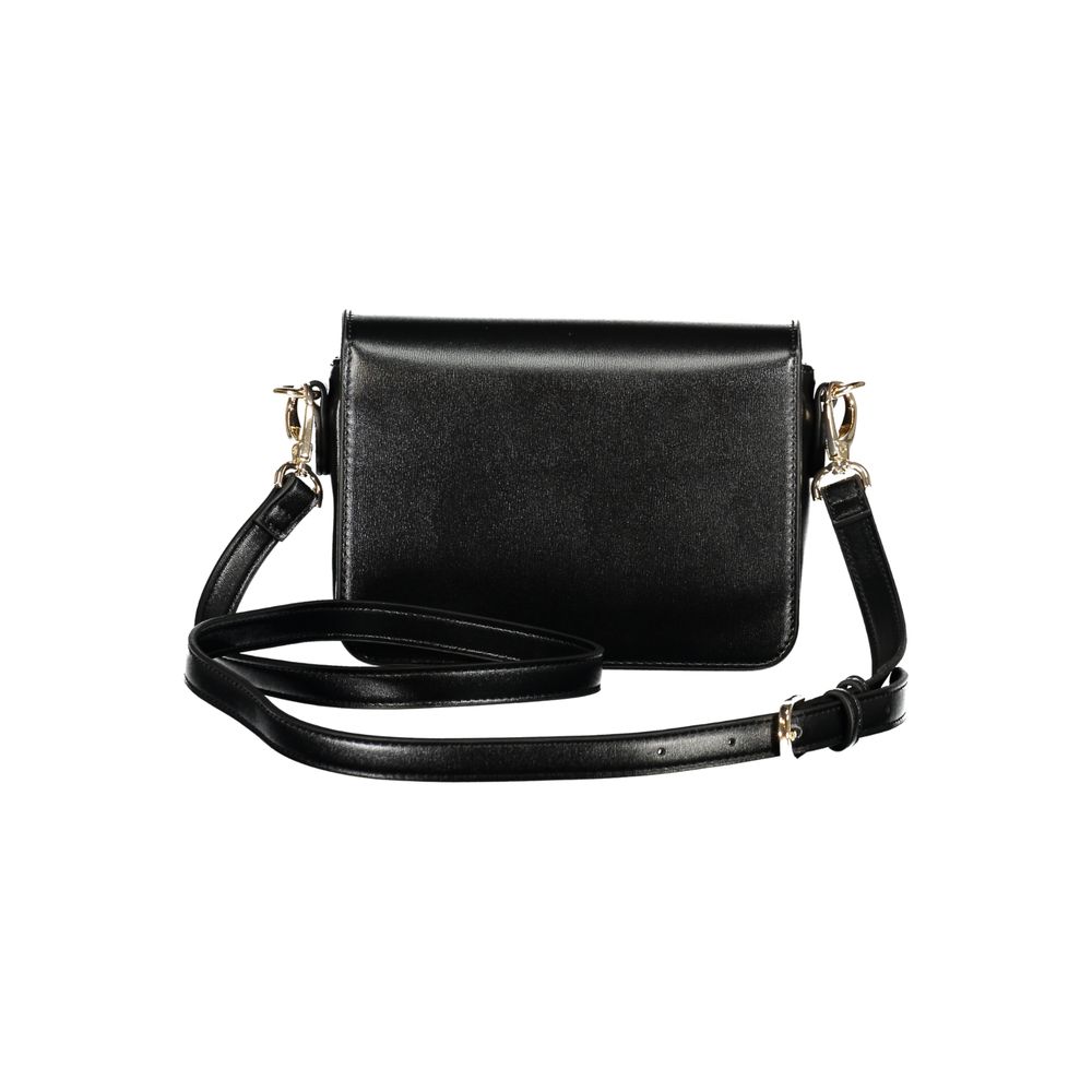 Mario Valentino Black Polyethylene Women Handbag with adjustable strap, iconic logo, and secure closure for sophisticated style.
