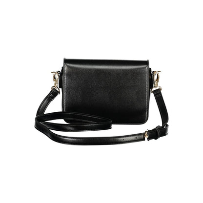 Mario Valentino Black Polyethylene Women Handbag with adjustable strap, iconic logo, and secure closure for sophisticated style.