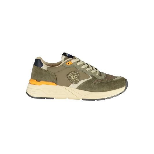 Blauer Green Polyester Men Sneaker with contrasting details, stylish application and Blauer logo for a bold and sophisticated look.