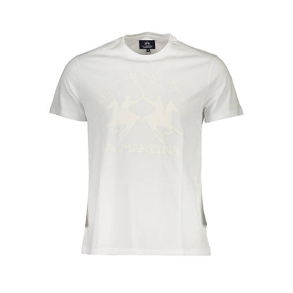 La Martina White Cotton Men T-Shirt with iconic logo on a crew neck design