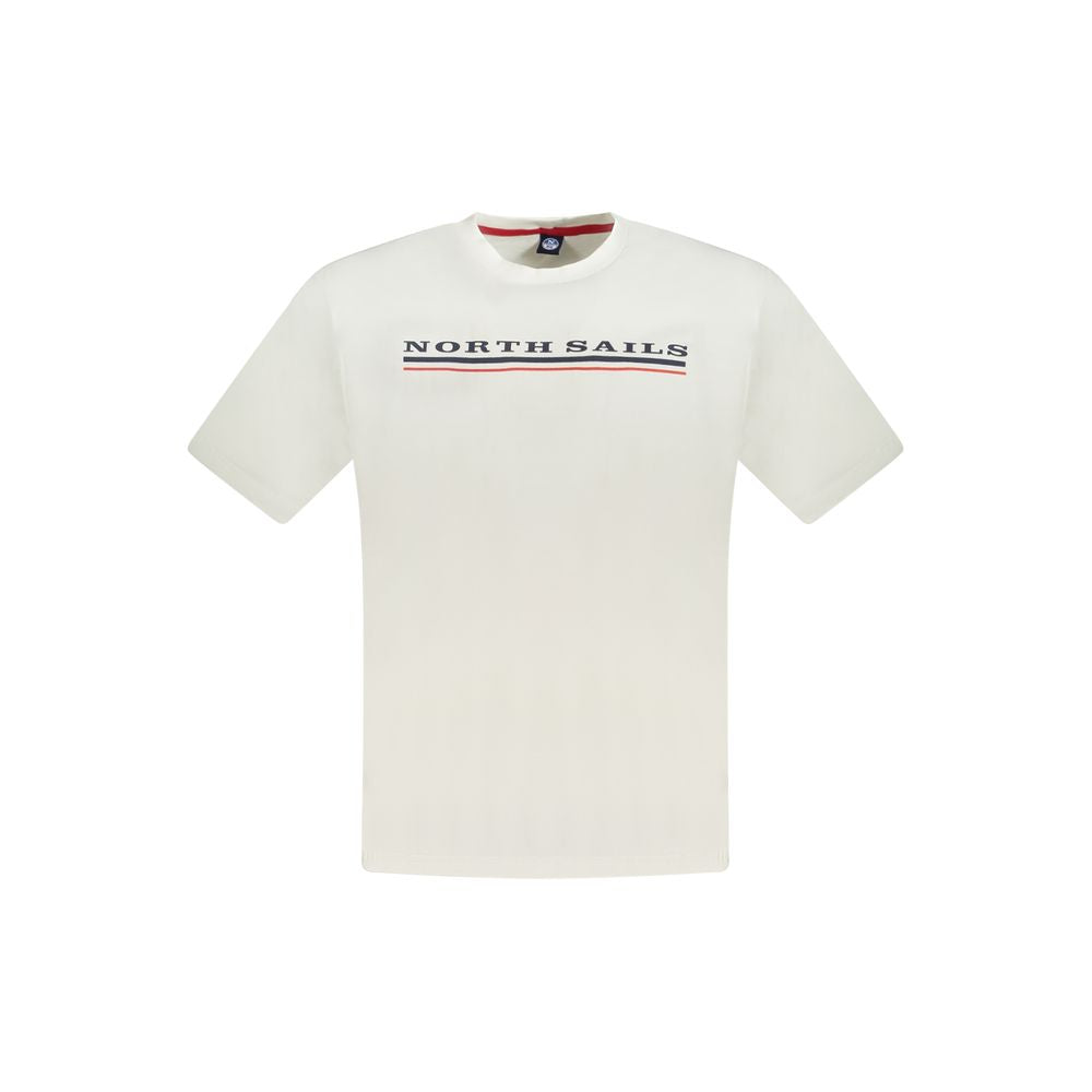 North Sails White Cotton Men T-Shirt with logo print, short sleeves, crew neck.