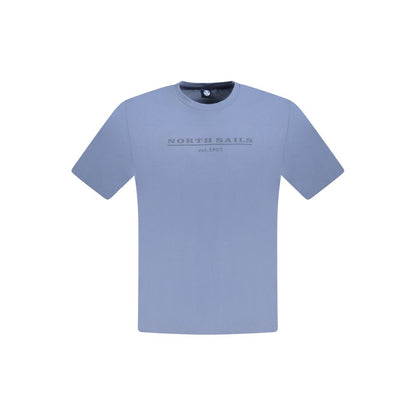 North Sails Blue Cotton Men T-Shirt with logo print, crew neck, short sleeves for casual wear.