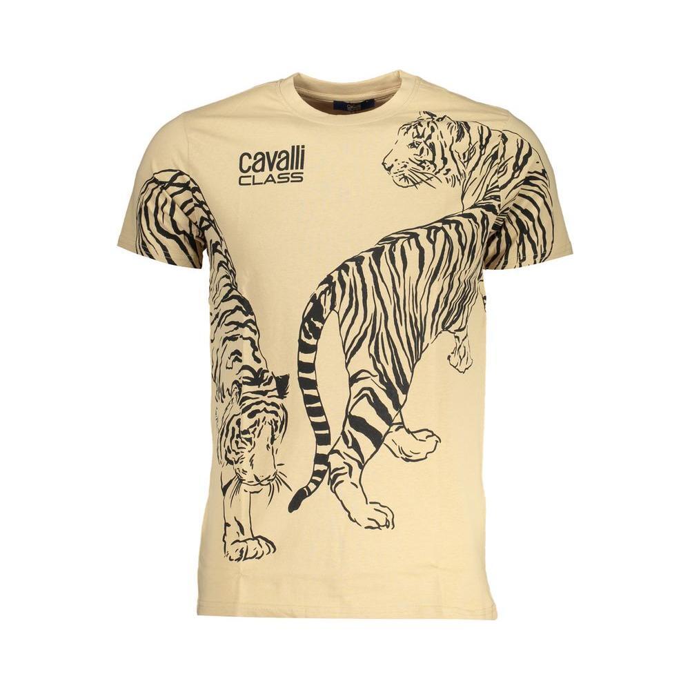 Cavalli Class Beige Cotton T-Shirt CA-28568-XL