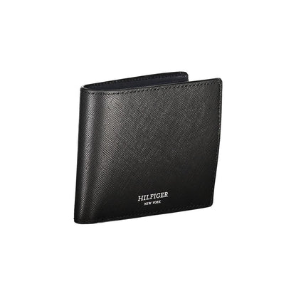 Tommy Hilfiger Black Leather Wallet with double card spaces and contrast details, featuring logo.