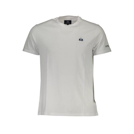 La Martina White Cotton Men T-Shirt with embroidery and logo detail, perfect for a sophisticated casual look.