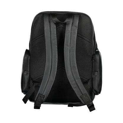 Calvin Klein Black Polyester Backpack with adjustable straps, back view showing external side pockets.