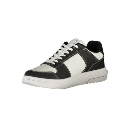 Tommy Hilfiger Black Polyester Sneaker with laces, contrast details, and logo, ideal sports footwear.