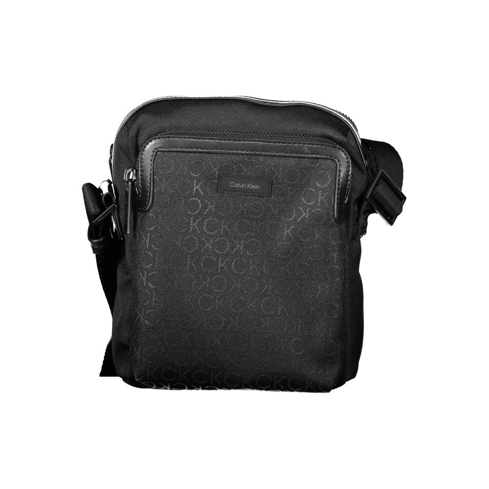 Calvin Klein Black Polyester Men Shoulder Bag with adjustable strap and logo pattern.