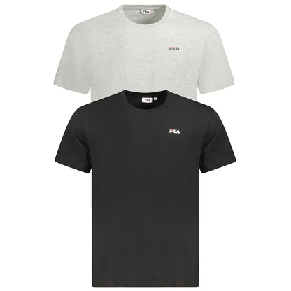 Fila Black Cotton Men T-Shirt with bold print and logo, set of black and grey, made from 100% organic cotton, perfect for streetwear style.