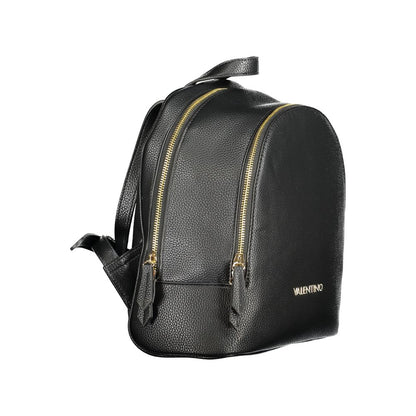 Mario Valentino Black Polyethylene Backpack with adjustable straps, external pocket, dual internal pockets, and zip closure