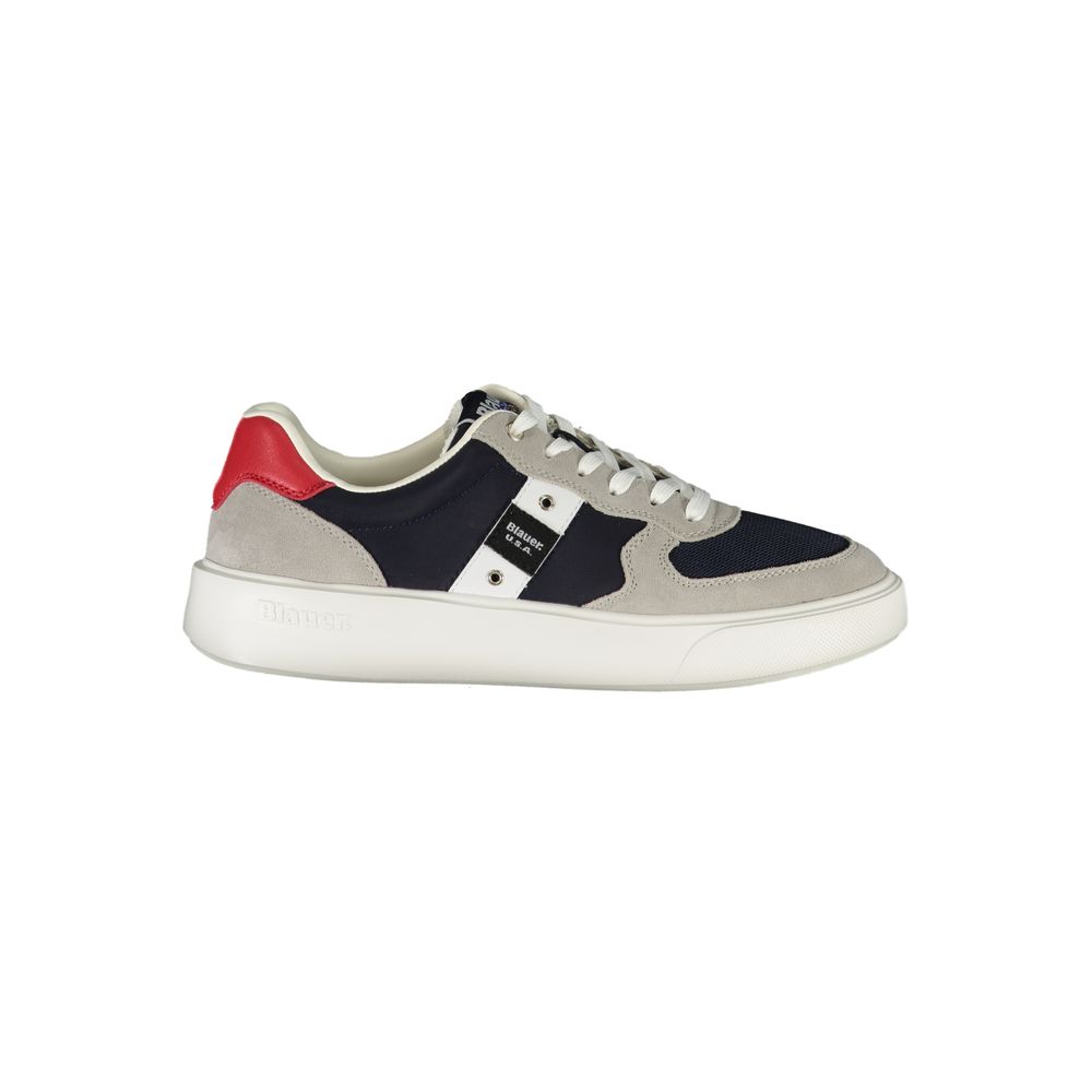 Blauer Blue Leather Men Sneaker featuring sleek design with red accents and iconic Blauer logo, perfect for a trendsetting lifestyle.