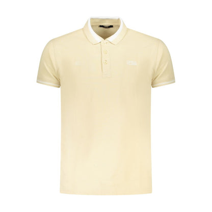 Cavalli Class Beige Cotton Men Polo Shirt with short sleeves and three-button placket, featuring discreet logo embroidery.