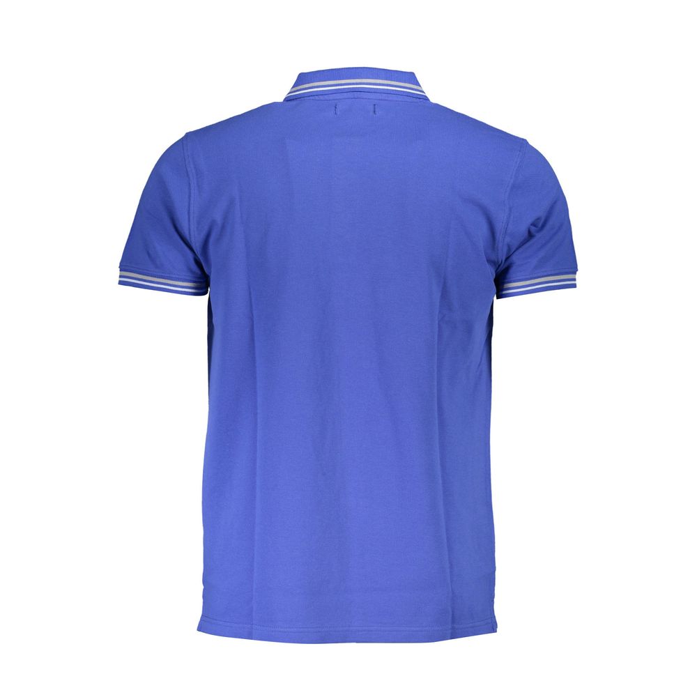 Back view of Cavalli Class Blue Cotton Men Polo Shirt with embroidered details