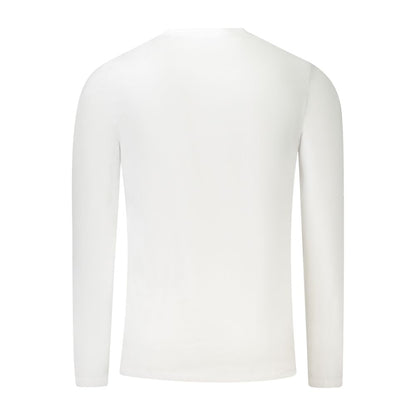 Back view of Pepe Jeans White Cotton Men T-Shirt, slim-fit long sleeve design with a crew neck and classic style.