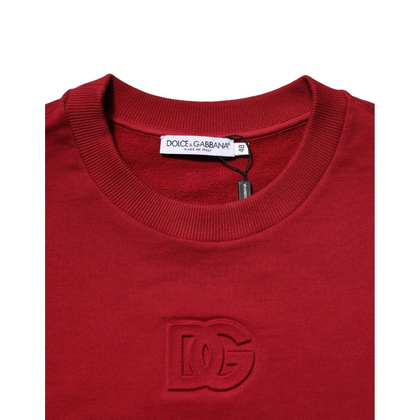 Dolce & Gabbana Red Embossed Logo Cotton Crew Neck Sweater