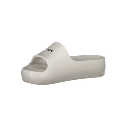 Carrera White Polyethylene Sandal with 5 cm platform and logo on the side, featuring a sleek and modern design.
