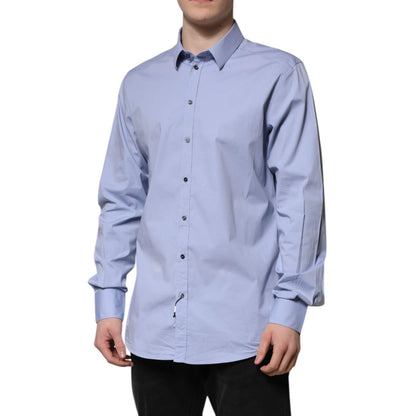 Dolce & Gabbana Blue Cotton GOLD Long Sleeves Dress Shirt