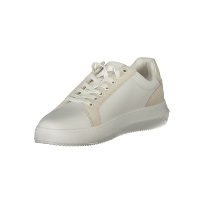 Calvin Klein White Polyethylene Men Sneaker with recycled materials for eco-friendly style.