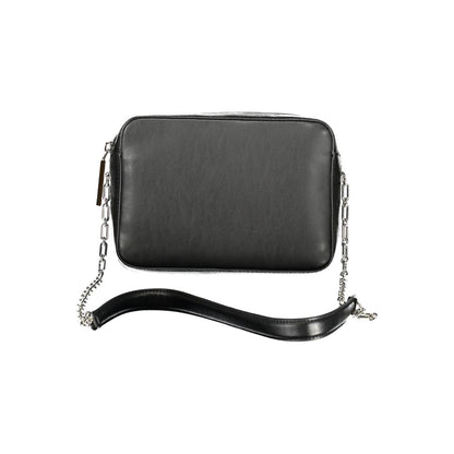Calvin Klein Black Polyester Women Handbag with chain strap and external pocket showcasing sleek design and functionality.