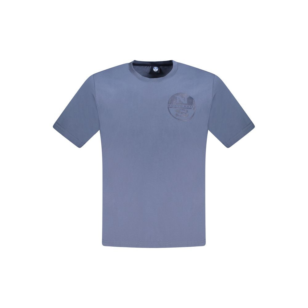 North Sails Blue Cotton Men T-Shirt with crew neck and logo design, made from 100% soft cotton.