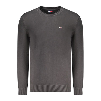 Tommy Hilfiger Black Cotton Men Sweater with iconic logo, offering comfort and style, perfect for layering or a standalone statement piece.