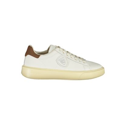 Blauer White Leather Men Sneaker with brown accents and durable design