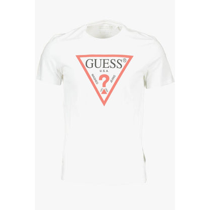 Guess Jeans White Cotton Men T-Shirt featuring iconic logo, slim-fit, short sleeves.