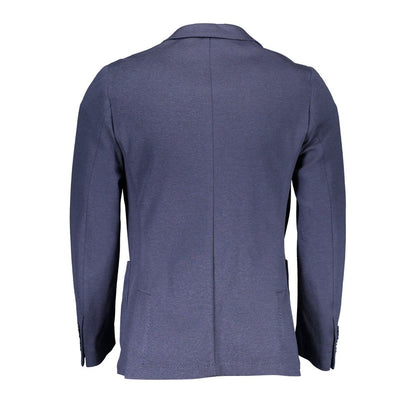 Back view of Gant Blue Cotton Men Jacket showcasing elegant design and tailored fit.