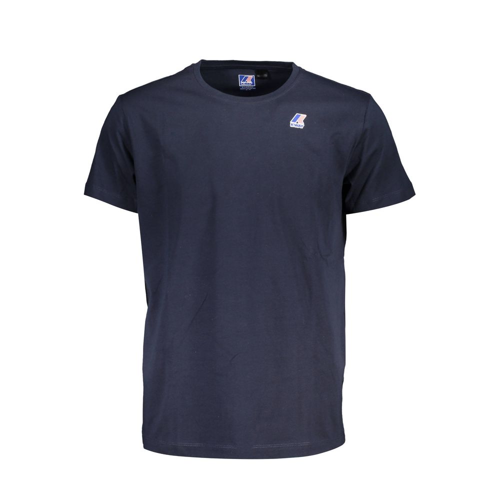 K-WAY Blue Cotton T-Shirt featuring a short sleeve design, crew neck, and printed logo.