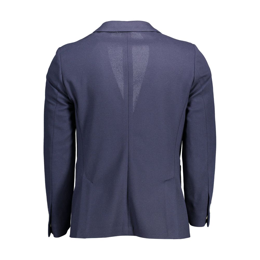 Back view of Gant Blue Cotton Men Jacket featuring a sleek design, long sleeves, and modern style suitable for any sophisticated wardrobe.