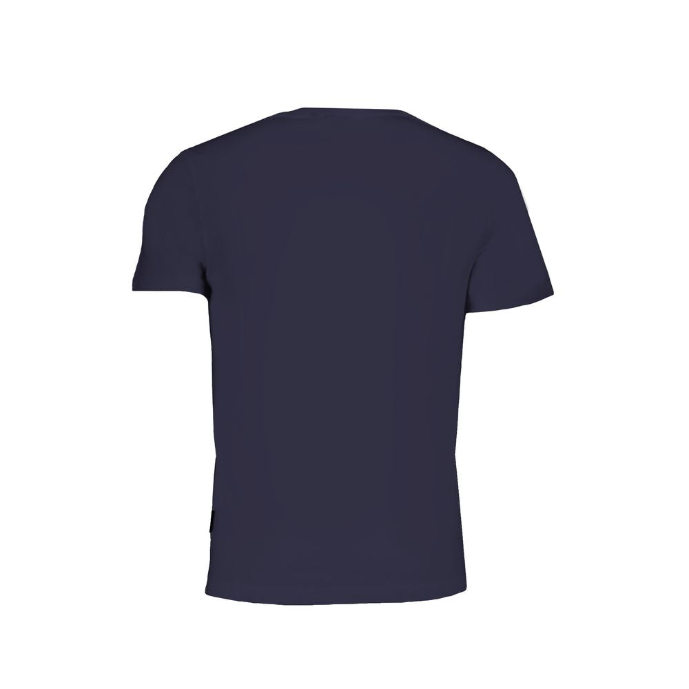 Napapijri Blue Cotton T-Shirt, short-sleeved, regular fit, crew neck, back view, organic cotton, logo print.