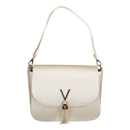 Mario Valentino Gray Polyethylene Handbag with removable shoulder handle, chain strap, external pocket, and logo.