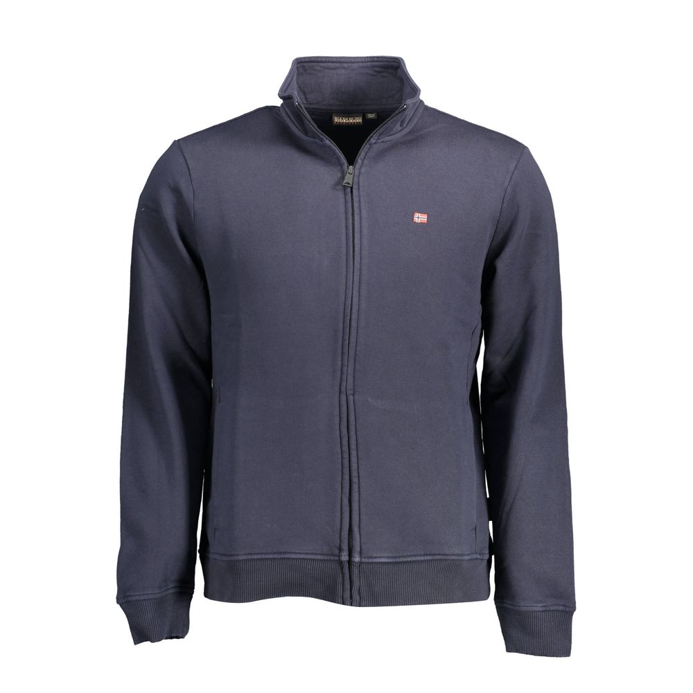 Napapijri Blue Cotton Men Sweater with embroidery and zip closure, crafted in Turkey for fashion and comfort.