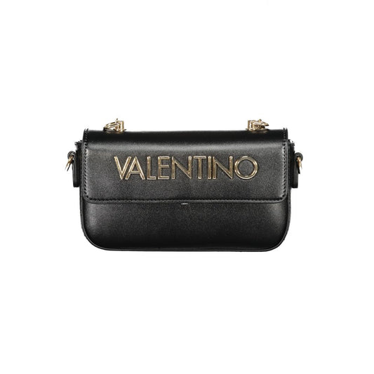 Mario Valentino Black Polyethylene Women Handbag with chain handle, eco-conscious fashion, featuring luxury design and adjustable strap.