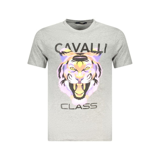 Cavalli Class Brown Cotton Men T-Shirt with tiger print and logo