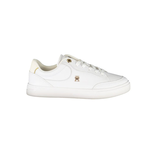 Tommy Hilfiger White Leather Women Sneaker with logo and ivory contrasts, showcasing stylish and comfortable athletic footwear.