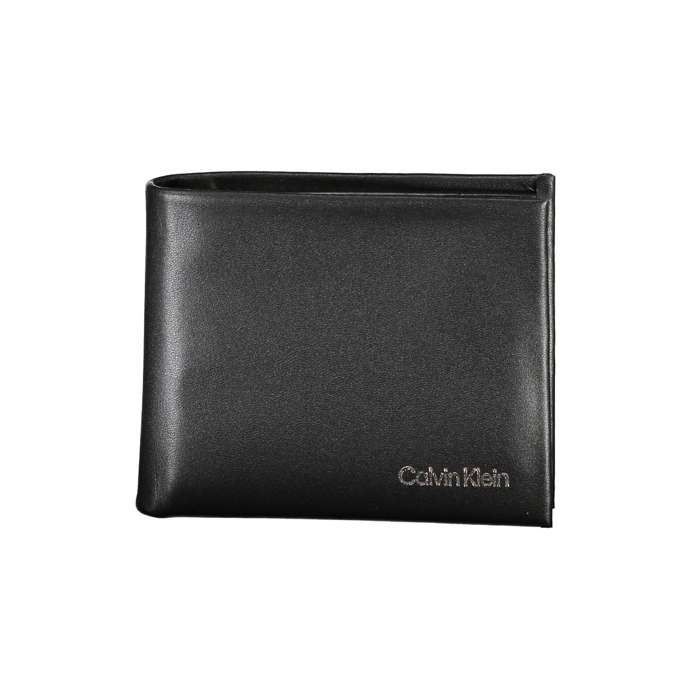 Calvin Klein Black Polyester Men Wallet featuring RFID-blocking technology and dual card compartments for modern luxury.