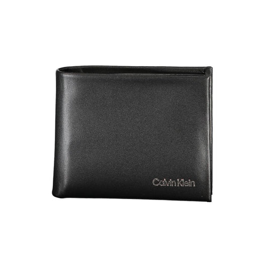 Calvin Klein Black Polyester Men Wallet featuring RFID-blocking technology and dual card compartments for modern luxury.
