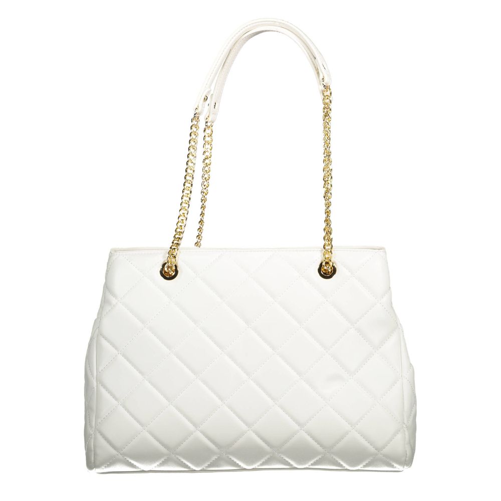 Mario Valentino White Polyethylene Women Handbag with gold chain and quilted design, showcasing elegance and functionality.