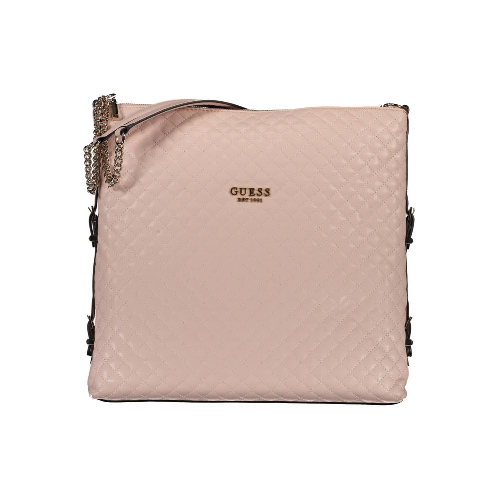 Guess Jeans Pink Polyethylene Women Handbag with chain handles and Guess logo on the front, stylish and durable design.