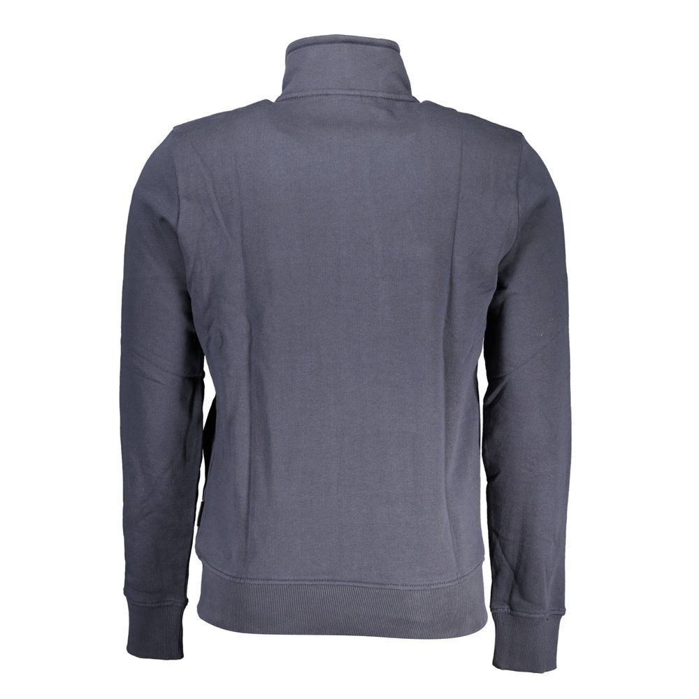 Back view of Napapijri Blue Cotton Men Sweater showcasing stylish design and quality craftsmanship for casual wear.