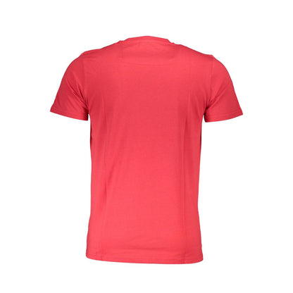 Back view of Cavalli Class Red Cotton Men T-Shirt with short sleeves and crew neck, featuring striking design for bold sophistication.